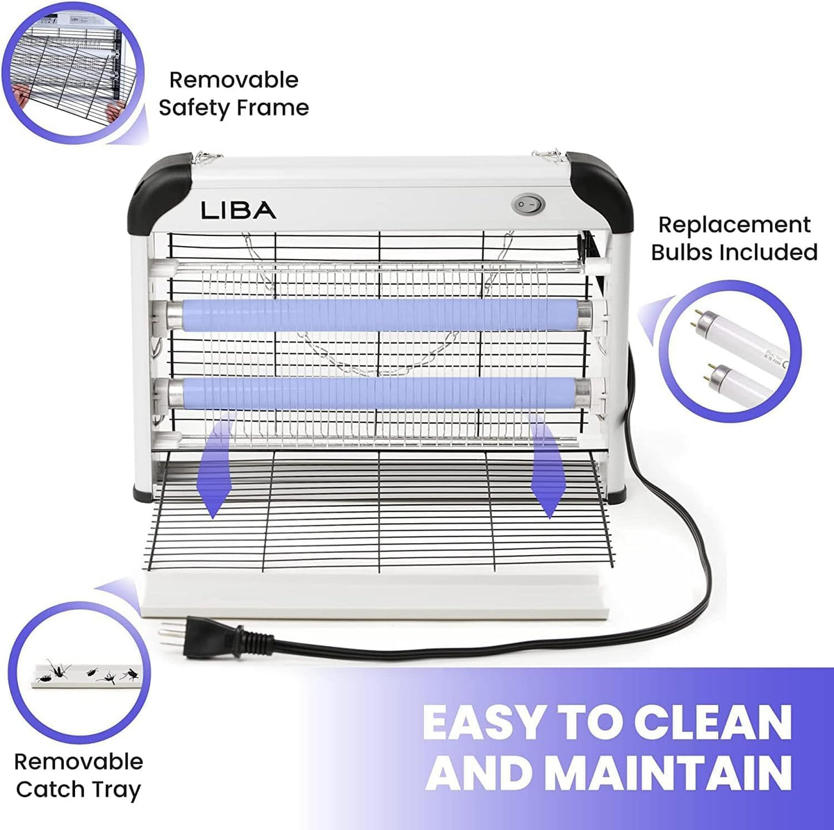 LiBa Electric Bug Zapper (2-Pack) Indoor Insect Killer - (4) Extra Replacement Bulbs - Fly, Mosquito Killer and Repellent - Lightweight