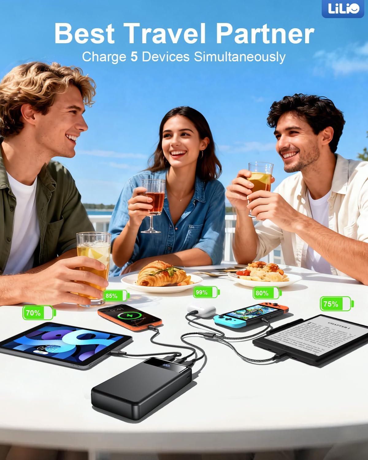 LILIO Portable Charger Power Bank, 60,000mAh Battery Pack, 22.5W Power Bank Fast Charging with USB Cable (Black)
