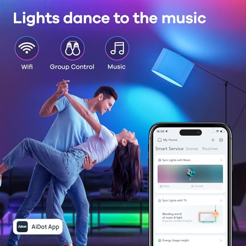 Linkind Matter Smart Light Bulb, WiFi Smart Bulbs, Work with Apple Home, Siri, Alexa, Google, SmartThings, RGBTW Color Changing Bulbs Mood Lighting