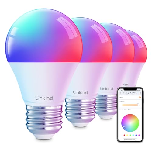 Linkind Smart Light Bulbs, Smart Bulb That Work with Alexa & Google Home, LED Light Bulbs Color Changing, 104 Preset Scene, Music Sync (4Pack)