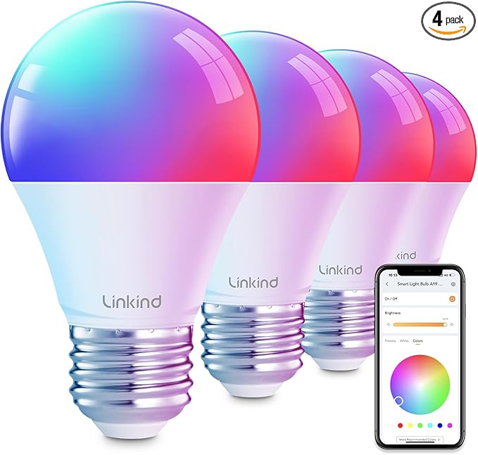 Linkind Smart Light Bulbs, Smart Bulb That Work with Alexa & Google Home, LED Light Bulbs Color Changing, 104 Preset Scene, Music Sync (4Pack)