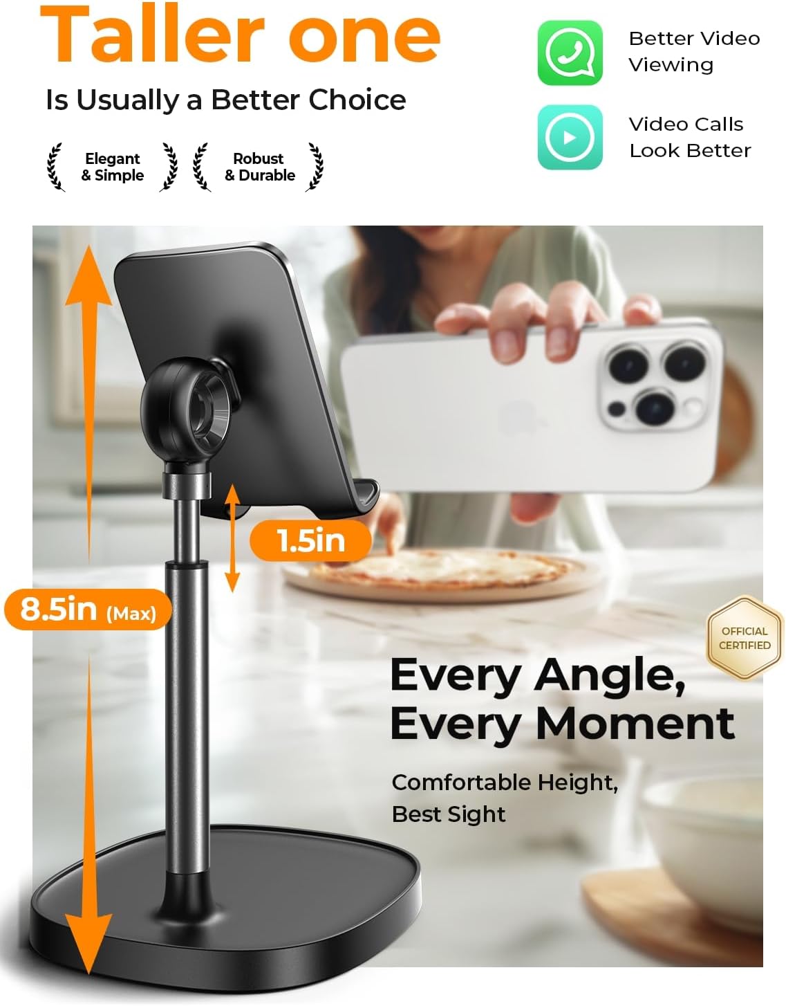 LISEN Cell Phone Stand Adjust for iPhone Phone Holder for Desk Recording, Gifts Women Office Desk Accessories PC Gaming Essentials Kitchen Gadgets