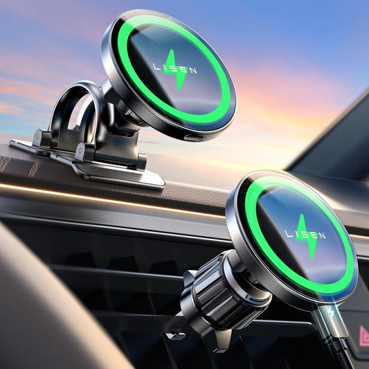 LISEN for 15W MagSafe Car Mount Charger, Magnetic Wireless Cars Charger, Magnetic Phone Holder for Cars, Phone Holders for Your Car Accessories