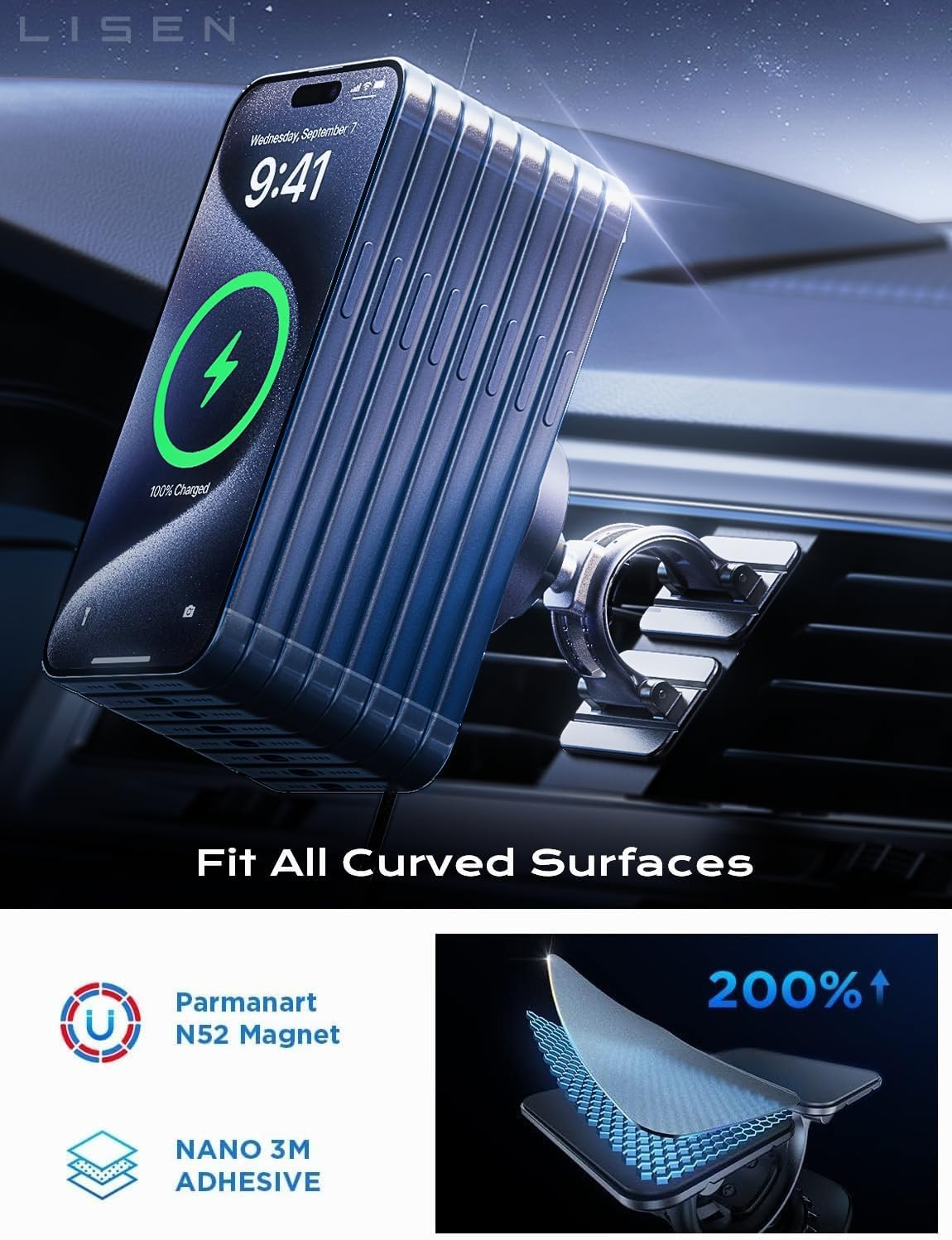 LISEN for 15W MagSafe Car Mount Charger, Magnetic Wireless Cars Charger, Magnetic Phone Holder for Cars, Phone Holders for Your Car Accessories