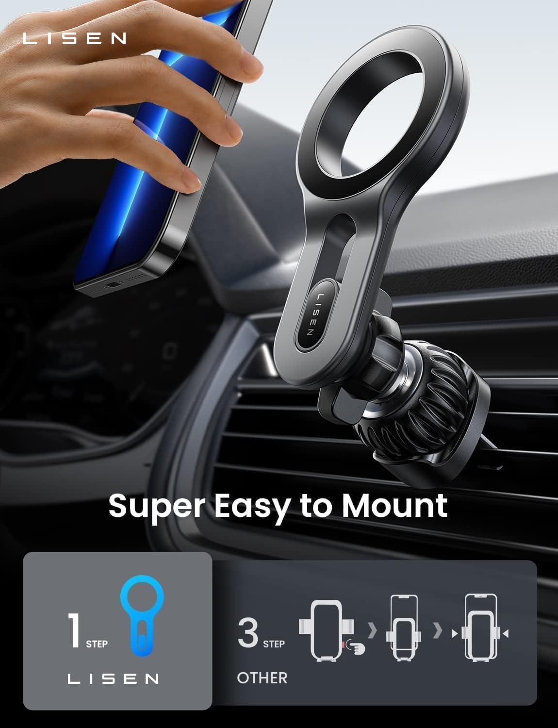 LISEN for MagSafe Car Mount, Magnetic Phone Holders for Car Air Vent Phone Mount, Ultra-Magnetic