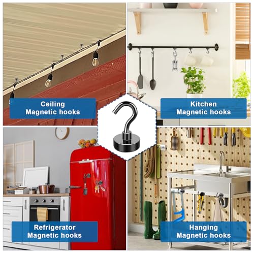 LOVIMAG Magnetic Hooks, 12 Pack 30lbs+ Magnet Hook Cruise Cabin Ship Essentials Heavy Duty Strong Magnets Refrigerator Fridge Hanging (Black)