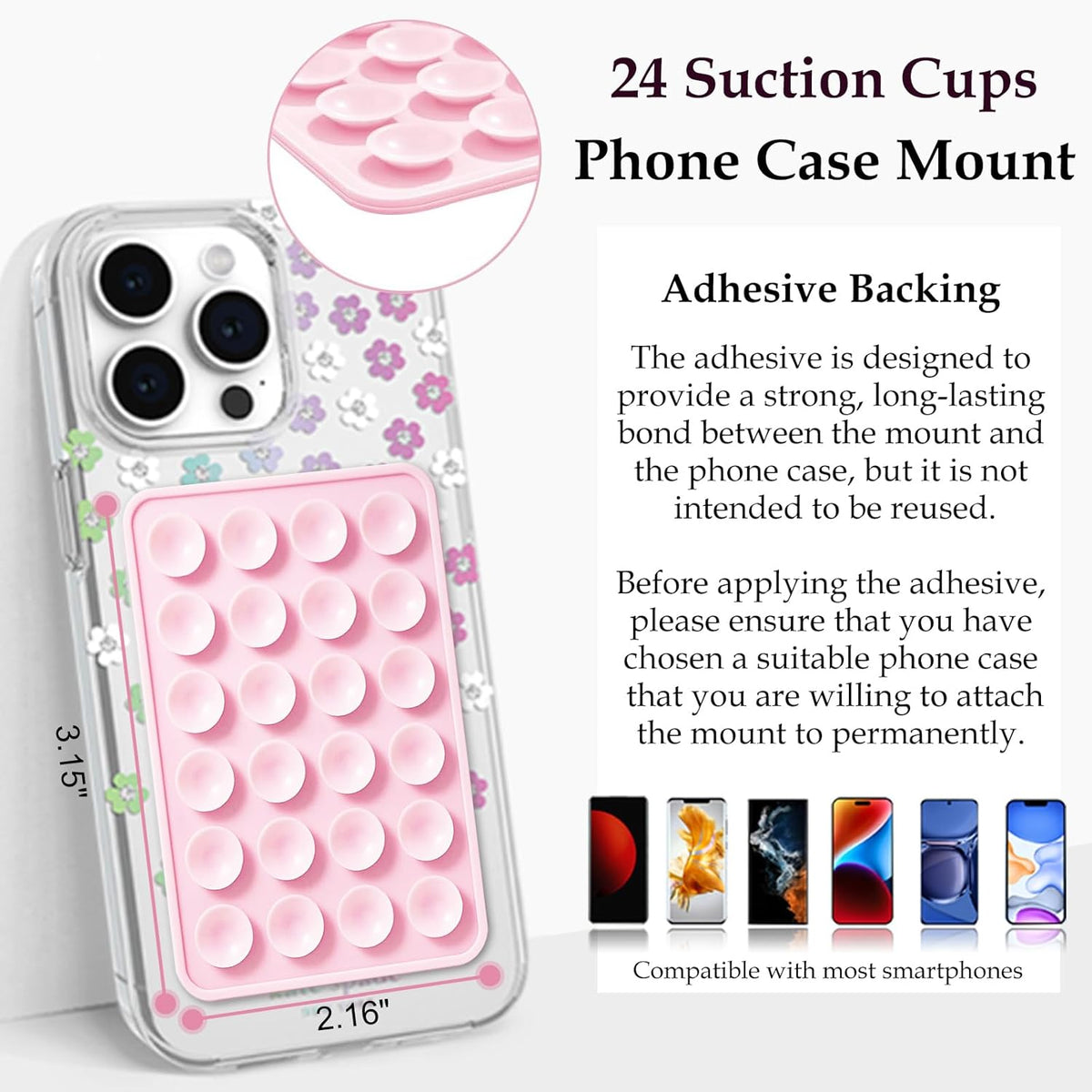 LvShuLiangPin Anteel Silicone Suction Phone Case Mount, Silicon Adhesive Phone Accessory for Smartphones (White)