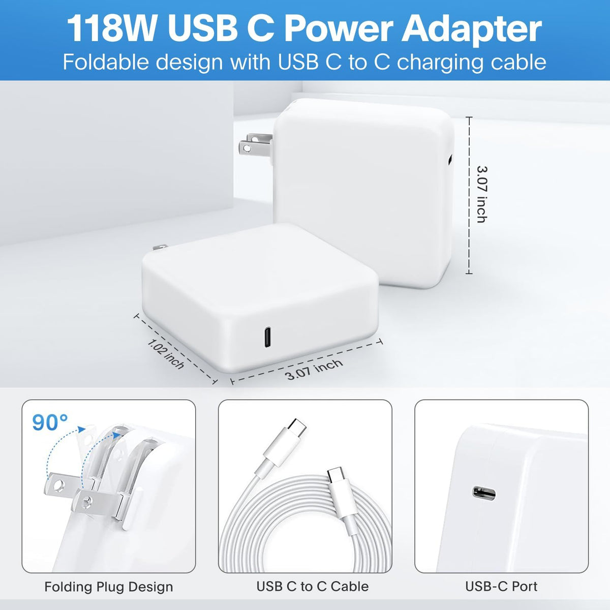 Mac Book Pro Charger - 118W USB C Charger Fast Charger Compatible with MacBook pro/Air, M1 M2 M3 M4 M5, ipad Pro, Samsung Galaxy and More