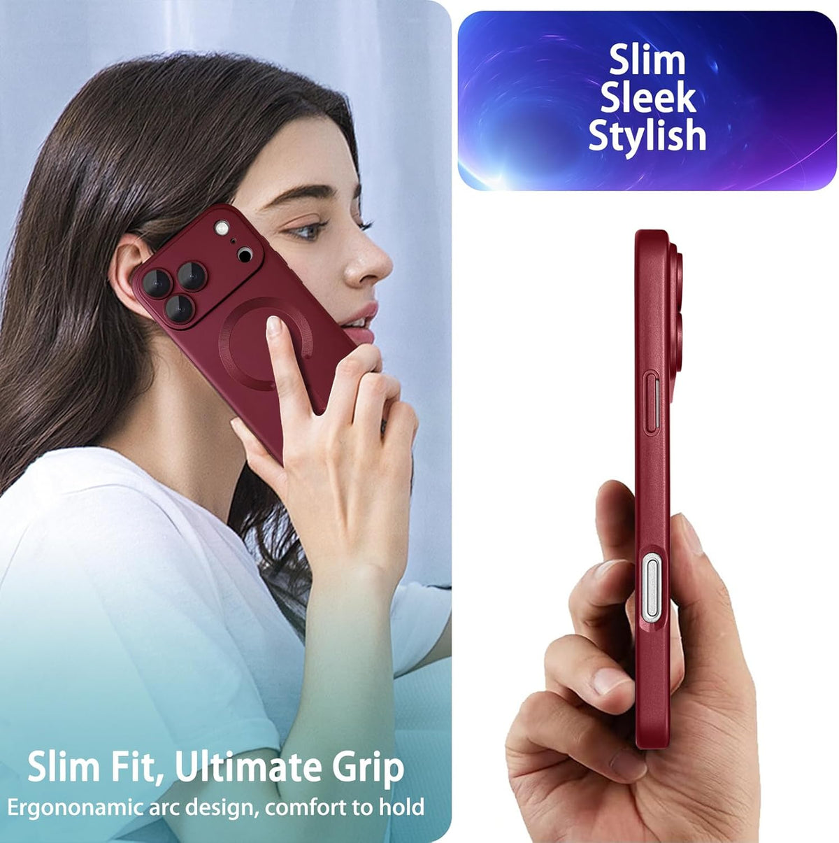 Magnetic for iPhone 17 Pro Max Case, with Camera Lens Protector, Compatible with Magnetic, Slim Shockproof Bumper Soft Silicone Metallic Luster Phone