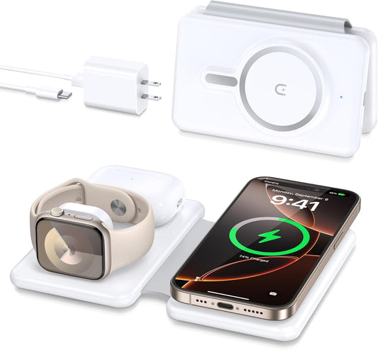 Magnetic Wireless Charger for iPhone, 3 in 1 Travel Charging Station for Apple Devices for iPhone 17 Air 16 15 14 13 12 Pro Max Plus