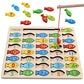 Magnetic Wooden Fishing Game Toy for Toddlers, Alphabet Fish Catching Counting Games Puzzle with Numbers and Letters
