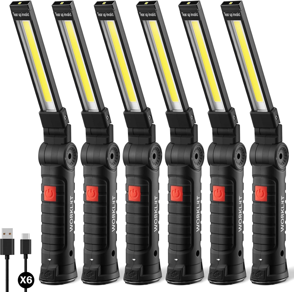 Magnetic Work Light 6Pack, Rechargeable Work Light with 360° Rotation, 5 Mode Mechanic Light, Compact Rechargeable Flashlight with Hook