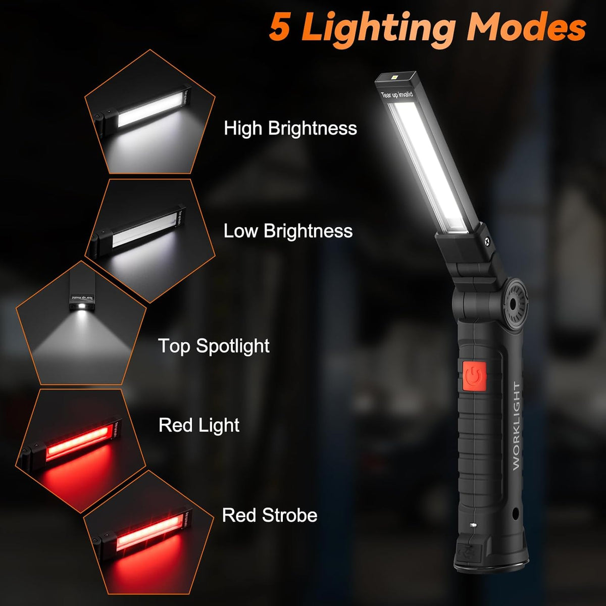 Magnetic Work Light 6Pack, Rechargeable Work Light with 360° Rotation, 5 Mode Mechanic Light, Compact Rechargeable Flashlight with Hook