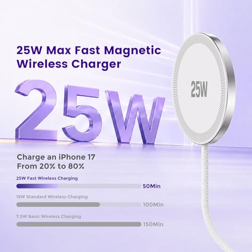 25W Magnetic Wireless Charger Pad, Fast Charging Pad Compatible with MagSafe for iPhone and AirPods