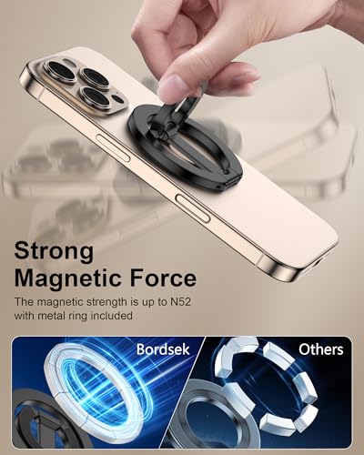 Phone Grip Holder for MagSafe, Dual-Sided Magnetic Finger Ring Adjustable Kickstand Loop for iPhone 17/16 Pro Max/15 Plus/14 Pro/13 Mini/12, Samsung