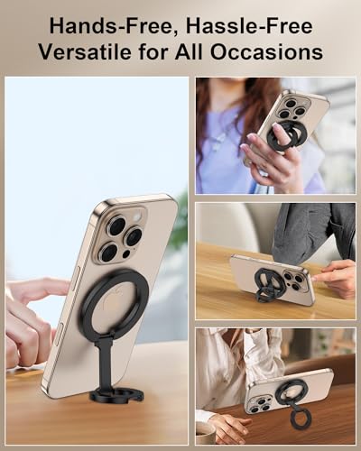 Phone Grip Holder for MagSafe, Dual-Sided Magnetic Finger Ring Adjustable Kickstand Loop for iPhone 17/16 Pro Max/15 Plus/14 Pro/13 Mini/12, Samsung