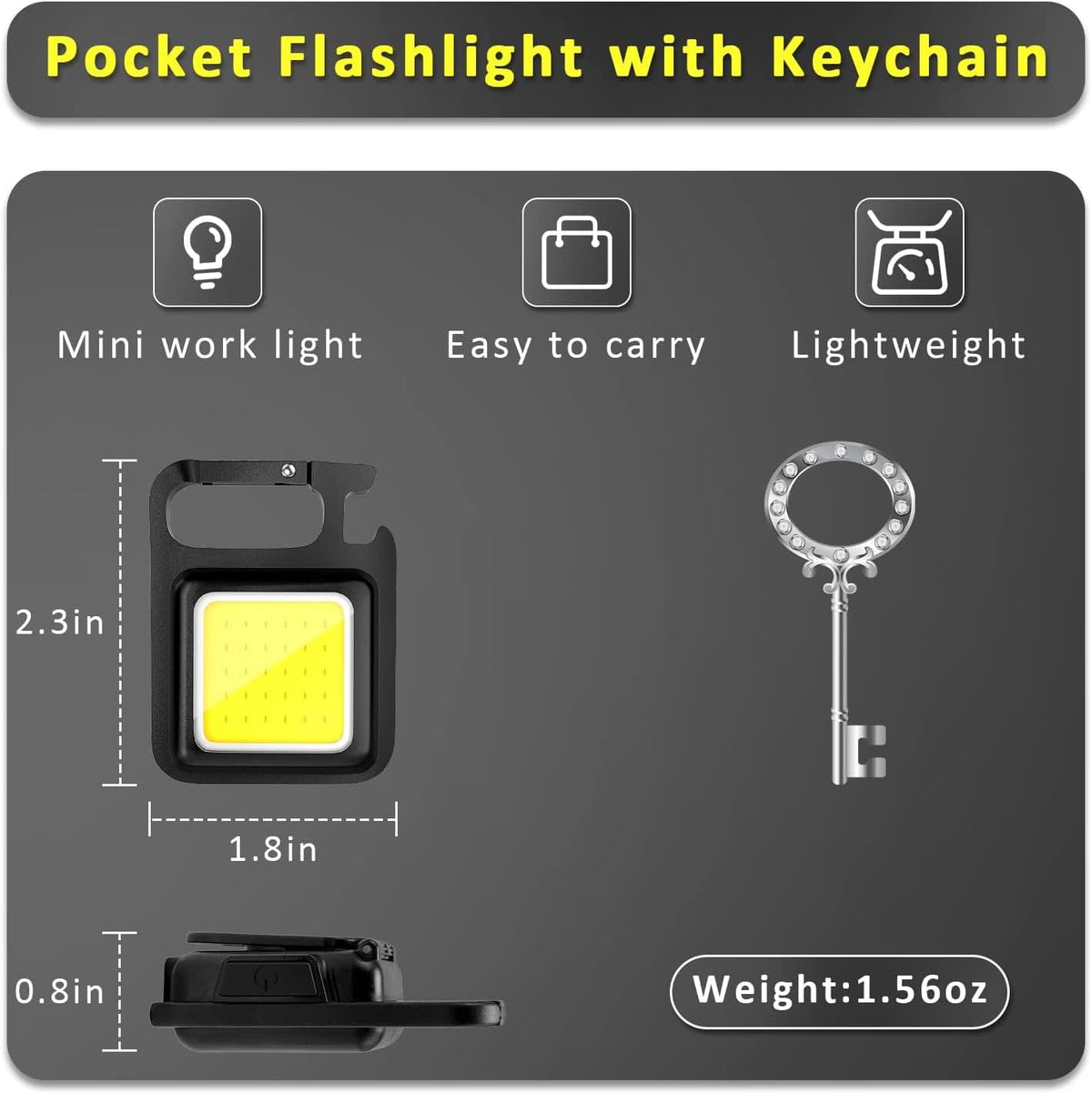 MAKDAK COB Rechargeable Keychain Flashlight 2Pack, High Lumen Super Bright LED Work Light with Magnet, Clip, Bottle Opener for Dog Walking, Car Repair