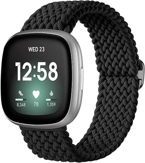 Maledan Braided Stretchy Band Compatible for Fitbit Sense/Versa 3/4 and Sense 2, Soft Elastic Strap Bracelet Wrist Bands for Smart Watch