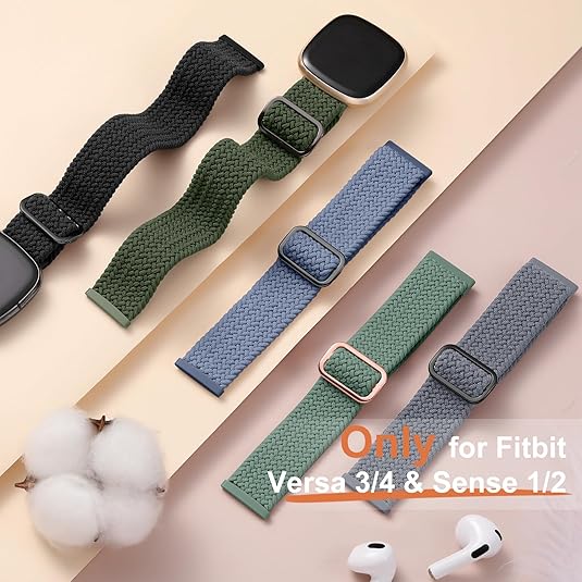 Maledan Braided Stretchy Band Compatible for Fitbit Sense/Versa 3/4 and Sense 2, Soft Elastic Strap Bracelet Wrist Bands for Smart Watch