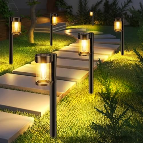 Mancra Solar Pathway Lights Outdoor, 10 Pack Metal & Glass Solar Lights Outdoor Waterproof Landscape Path Lights (Warm White)