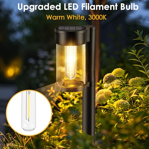 Mancra Solar Pathway Lights Outdoor, 10 Pack Metal & Glass Solar Lights Outdoor Waterproof Landscape Path Lights (Warm White)