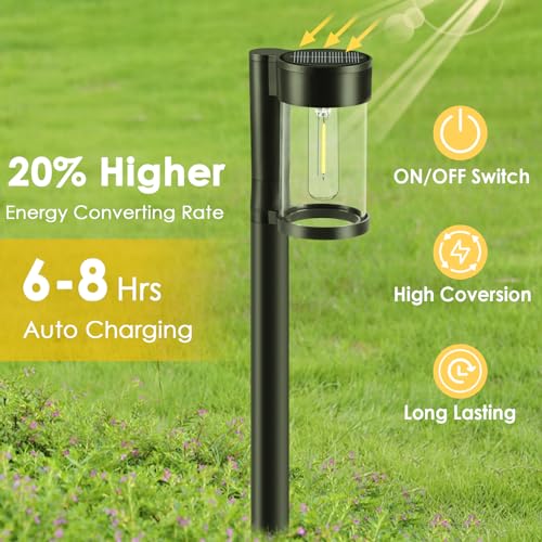 Mancra Solar Pathway Lights Outdoor, 10 Pack Metal & Glass Solar Lights Outdoor Waterproof Landscape Path Lights (Warm White)