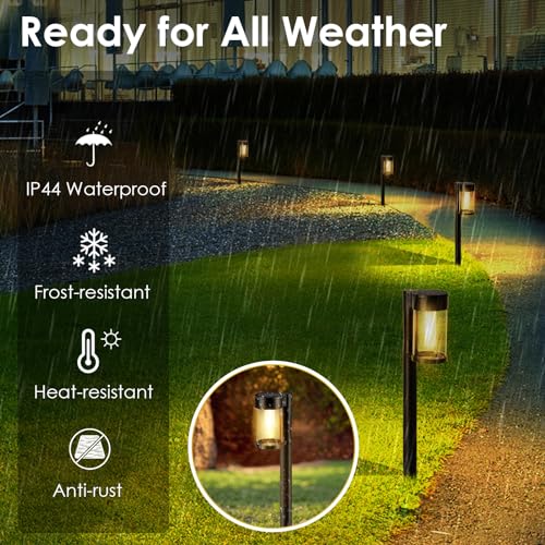 Mancra Solar Pathway Lights Outdoor, 10 Pack Metal & Glass Solar Lights Outdoor Waterproof Landscape Path Lights (Warm White)