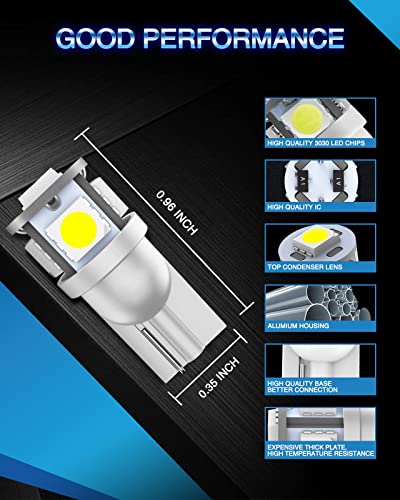 Marsauto 194 LED Bulb 6000K White 168 T10 2825 W5W 5SMD Replacement Bulbs for Car Dome Map Door Courtesy Side Marker Reading (Clear Lens Side Marker)