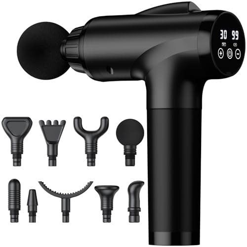 Massage Gun Deep Tissue, Handheld Electric Percussion Muscle Massager with 9 Attachments