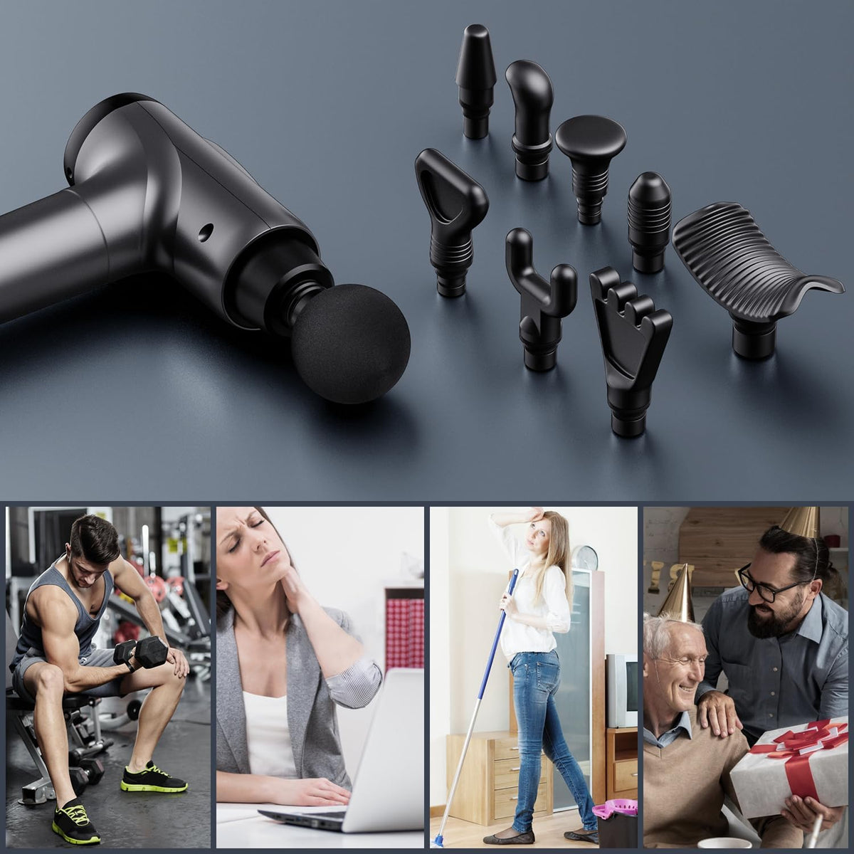 Massage Gun Deep Tissue, Handheld Electric Percussion Muscle Massager (Grey)