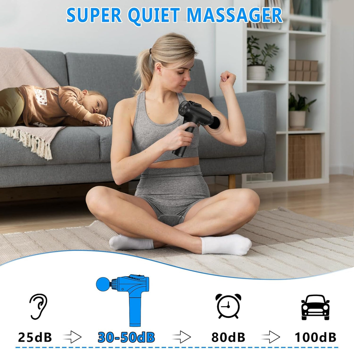 Massage Gun – Handheld Percussion Massager with 30 Speed Levels & 9 Massage Heads