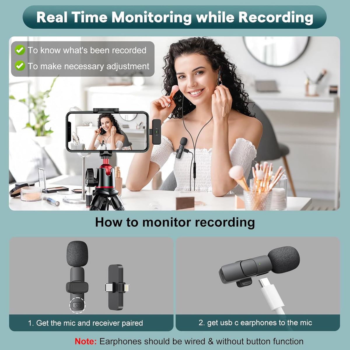 MAYBESTA Wireless Mini Microphone for iPhone, Android Phone - Bluetooth Lavalier Lapel Mic for Audio Video Recording