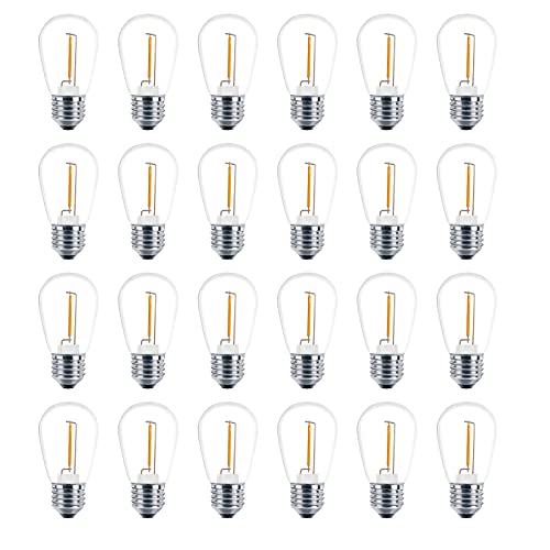 Meconard 24 Pack LED S14 Replacement Light Bulbs, Shatterproof Outdoor 1 Watt to Replace 11Watts String Incandescent Bulb