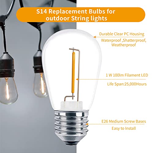 Meconard 24 Pack LED S14 Replacement Light Bulbs, Shatterproof Outdoor 1 Watt to Replace 11Watts String Incandescent Bulb