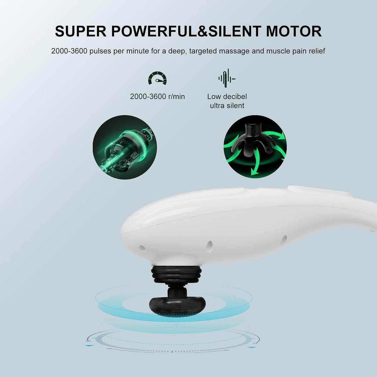 MEGAWISE Handheld Back Massager | Deep Tissue Percussion Massage for Back, Neck, Shoulders, Waist and Legs (Cordless Off-White)