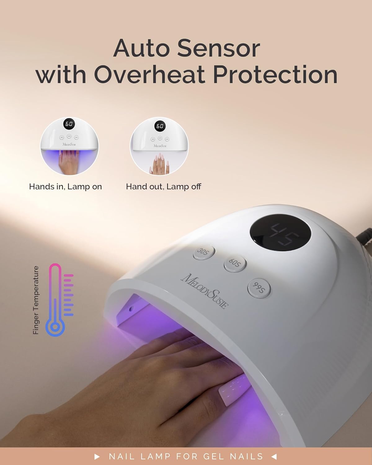 MelodySusie Compact Advanced UV LED Nail Lamp, P-Plus30F Nail Dryer with 3 Timers & Smart Sensor Cures All Gels, Especially Rhinestone Glue
