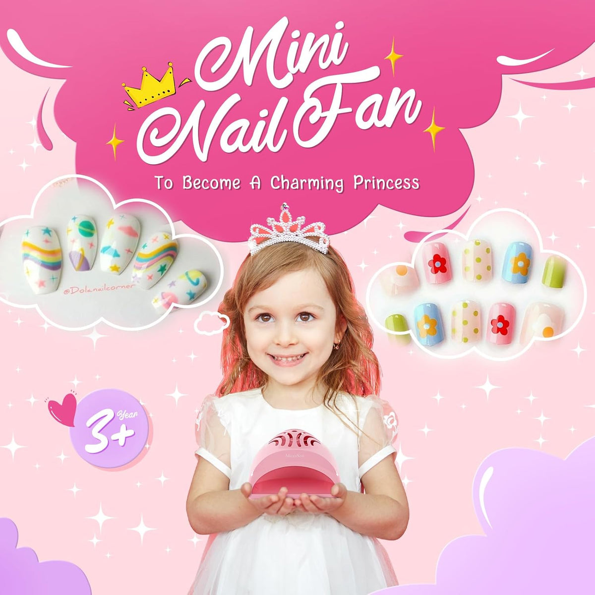 MelodySusie Portable Kids Nail Dryer, Mini Nail Fan Quick Nail Dryer for Regular Polish Manicure Tool, Safe for Hands, Skin