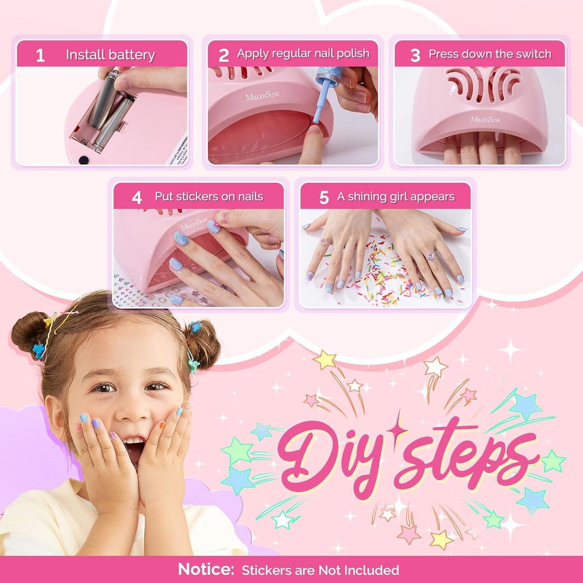 MelodySusie Portable Kids Nail Dryer, Mini Nail Fan Quick Nail Dryer for Regular Polish Manicure Tool, Safe for Hands, Skin
