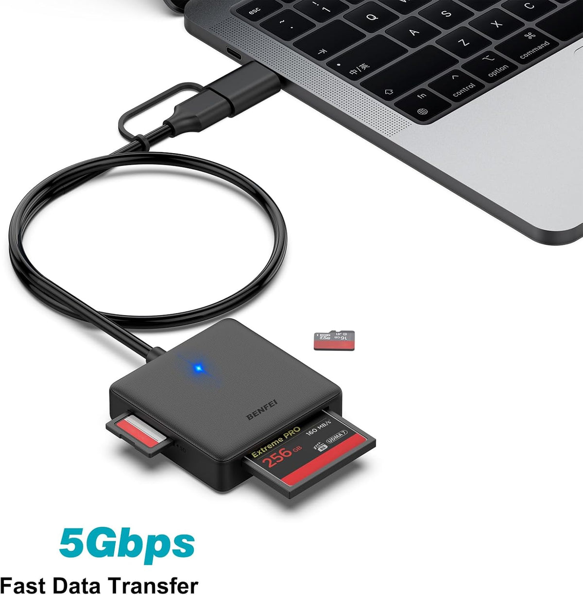 Memory Card Reader, BENFEI 4in1 USB 3.0 and USB-C to SD Micro SD MS CF Card Reader Adapter, 4 Cards Simultaneously Read and Write