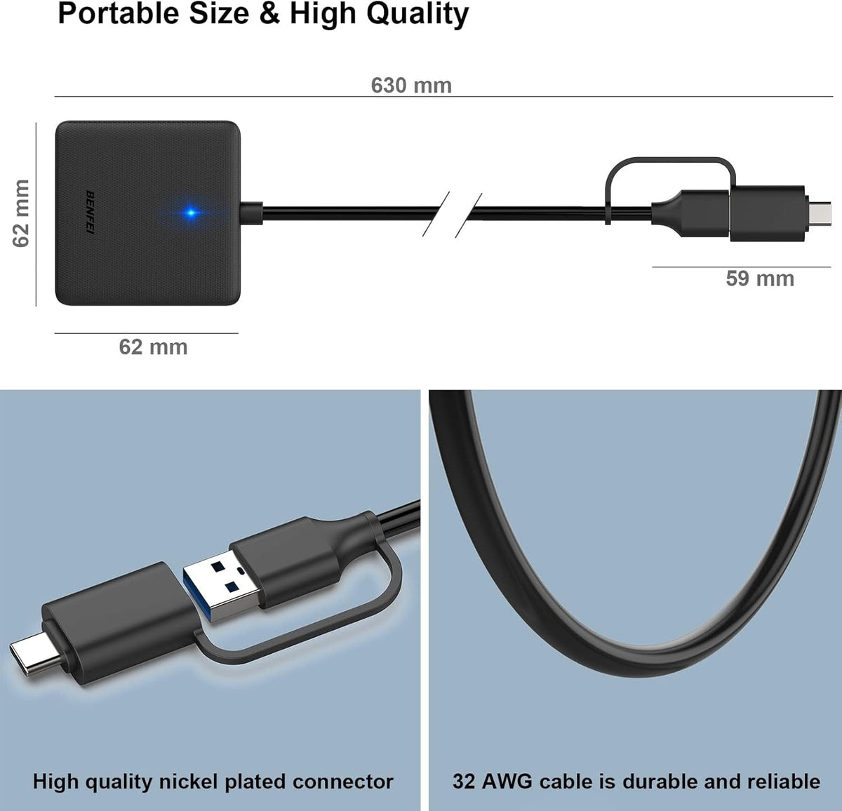 Memory Card Reader, BENFEI 4in1 USB 3.0 and USB-C to SD Micro SD MS CF Card Reader Adapter, 4 Cards Simultaneously Read and Write