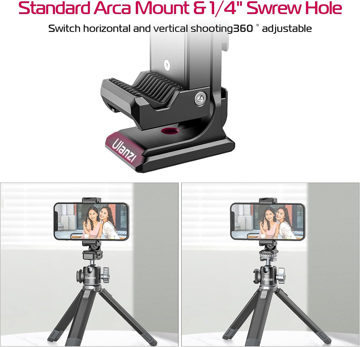 Metal Phone Tripod Mount 3 Cold Shoes & Arca Port, 360° Smartphone Tripod Adapter for iPhone 17 16 15 Cell Phone Stand Holder