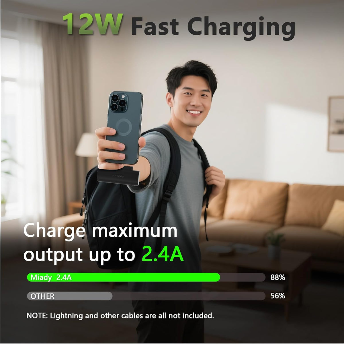Miady 2-Pack 5000mAh Mini Portable Charger with Built-in Type C Connector, 5V 2.4A USB-C Output Fast Charging Small Power Bank, Compact Battery Pack