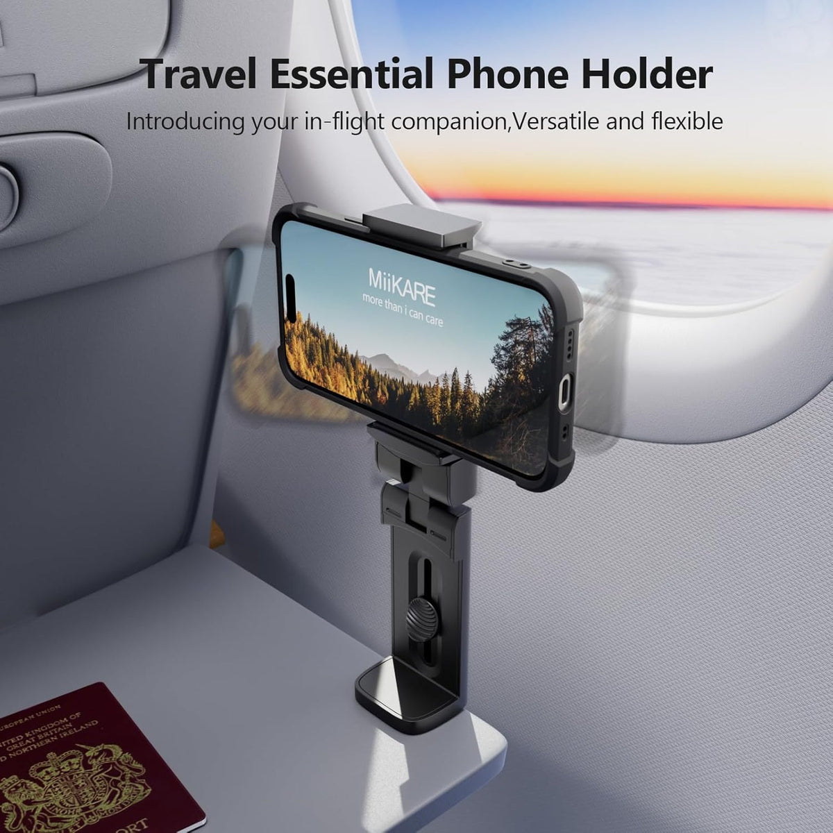 MiiKARE Airplane Travel Essentials Phone Holder, Universal Handsfree Phone Mount for Flying with 360 Degree Rotation, Accessory for Airplane