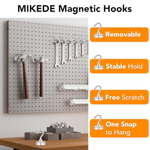 MIKEDE Magnetic Hooks Heavy Duty, 170Lbs+ Super Strong Magnet Hooks for Cruise Essentials, Neodymium Earth Magnets with Hook for Hanging (4 Pack)