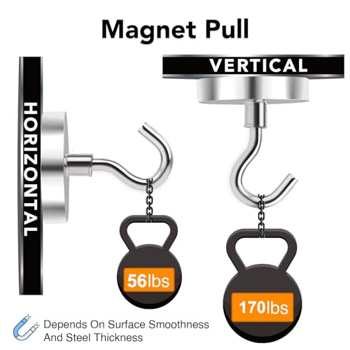 MIKEDE Magnetic Hooks Heavy Duty, 170Lbs+ Super Strong Magnet Hooks for Cruise Essentials, Neodymium Earth Magnets with Hook for Hanging (4 Pack)