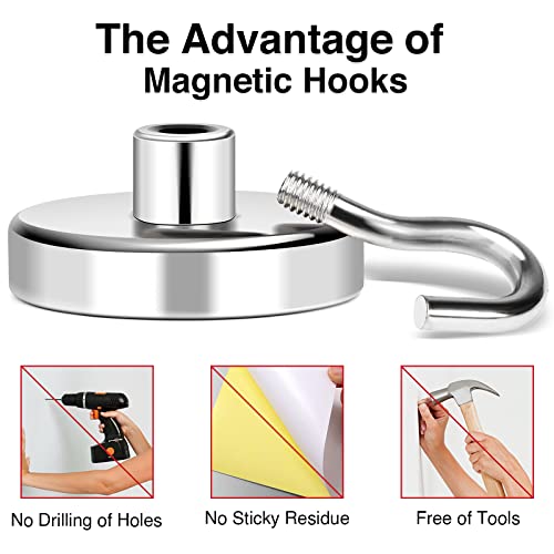 MIKEDE Magnetic Hooks Heavy Duty, 170Lbs+ Super Strong Magnet Hooks for Cruise Essentials, Neodymium Earth Magnets with Hook for Hanging (4 Pack)