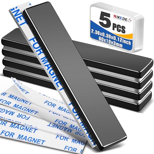 MIKEDE Neodymium Magnets, 5 Pack Black Super Strong Magnets Bar, Waterproof Heavy Duty Magnet with Adhesive Backing, Rare Earth Small Magnet Strips