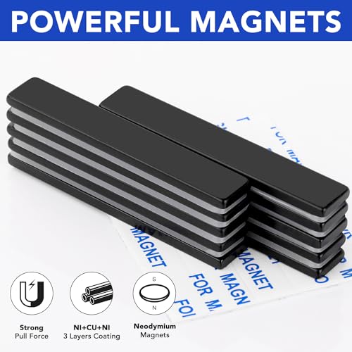 MIKEDE Neodymium Magnets, 5 Pack Black Super Strong Magnets Bar, Waterproof Heavy Duty Magnet with Adhesive Backing, Rare Earth Small Magnet Strips