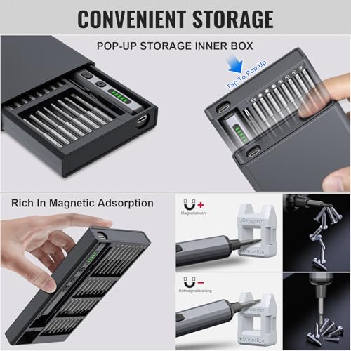 Mini Electric Screwdriver, 3.7V Precision Screwdriver Set Cordless Screwdriver Rechargeable 72 In 1 Magnetic Bit Repair Tech Tool Kit