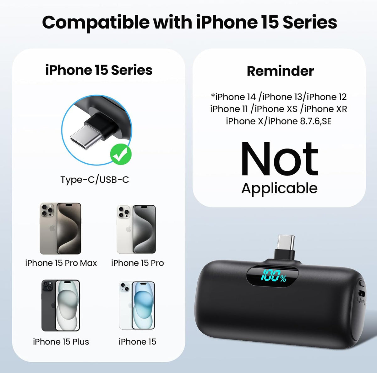 Mini Portable Charger USB C Power Bank, Upgraded 5000mAh PD Fast Charging Battery Pack Built-in USB-C Connector Travel Essential